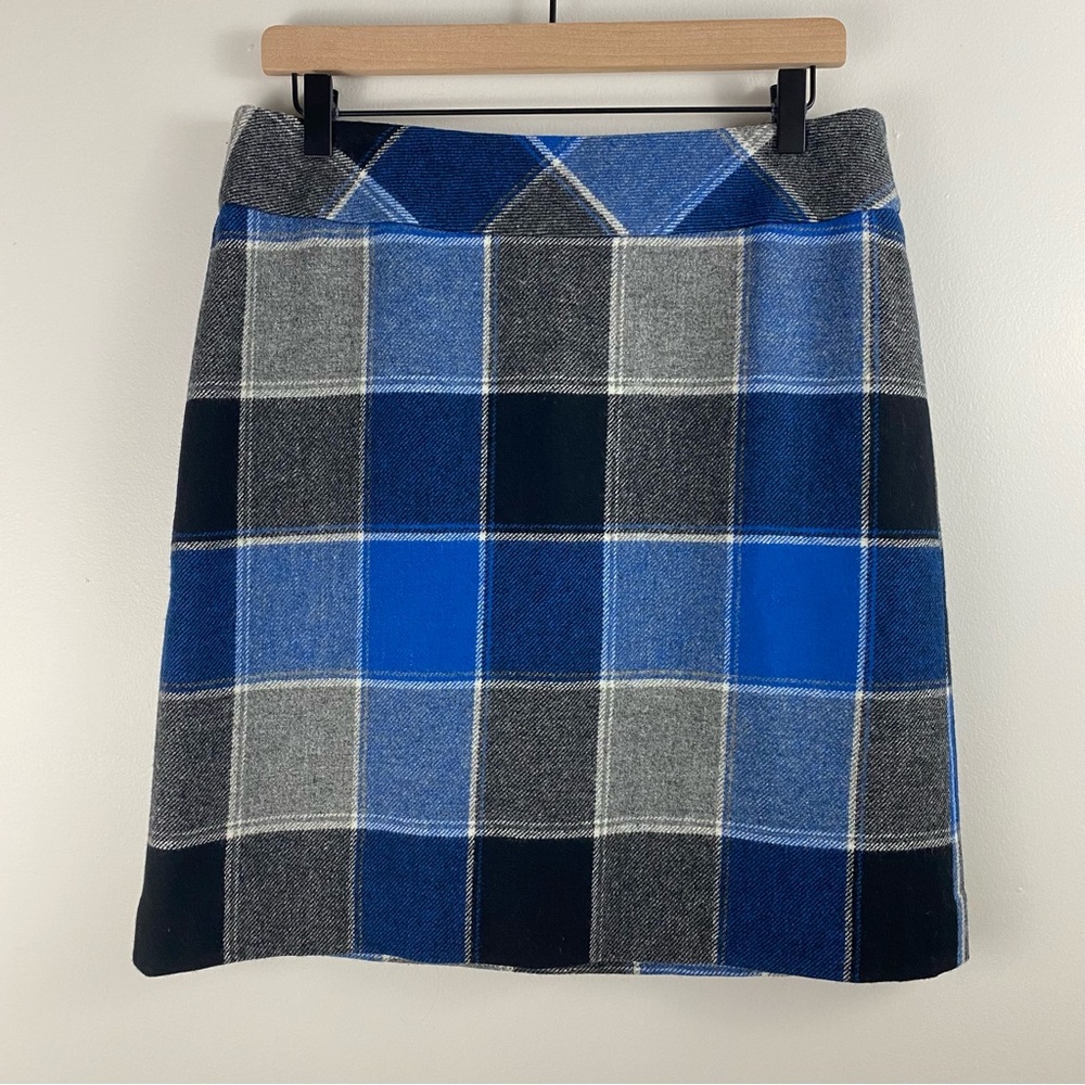 Talbots Blue & Grey Plaid Wool-Blend Mini Skirt